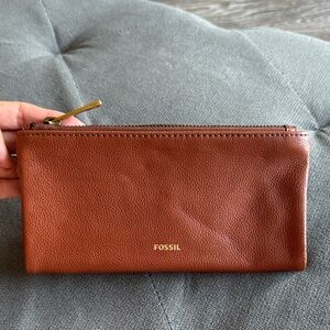 Fossil Tan Leather Pouch with Gold Accent
